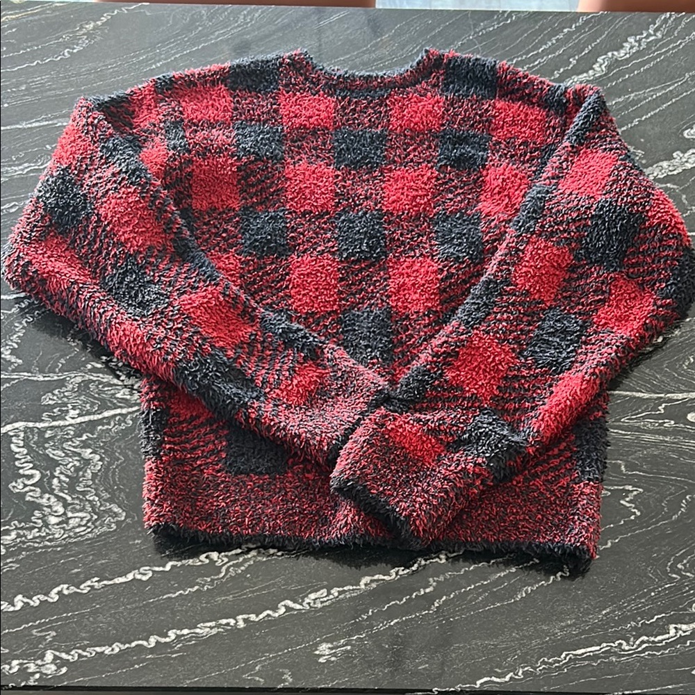 SKIMS Cozy Red and Black Plaid Sweater